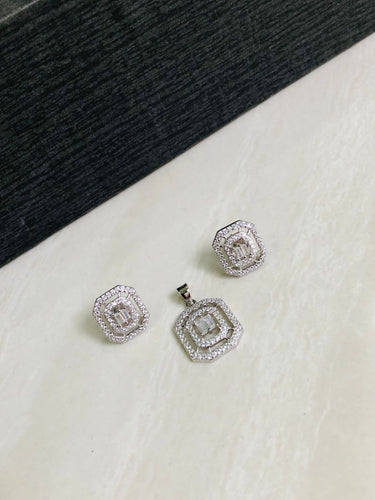 925 Silver Big Baguette Pendant Set